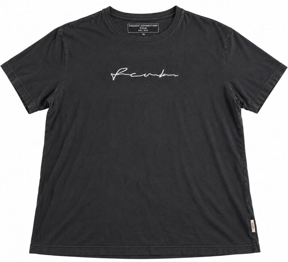 French Connection FCUK Men’s Black Embroidered Logo T-Shirt Size XL